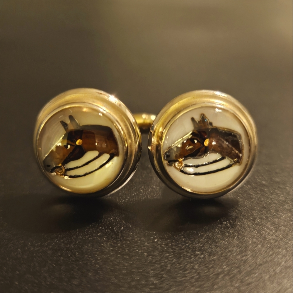 Vintage Race Horse Reverse Painted Cufflinks